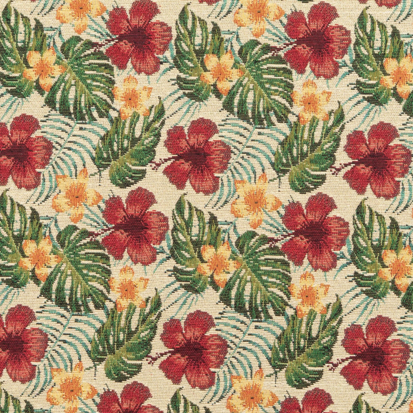 The Hibiscus Tapestry Fabric in Chili Pepper || Close Up