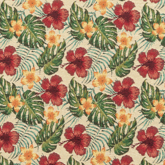 The Hibiscus Tapestry Fabric in Chili Pepper || Close Up