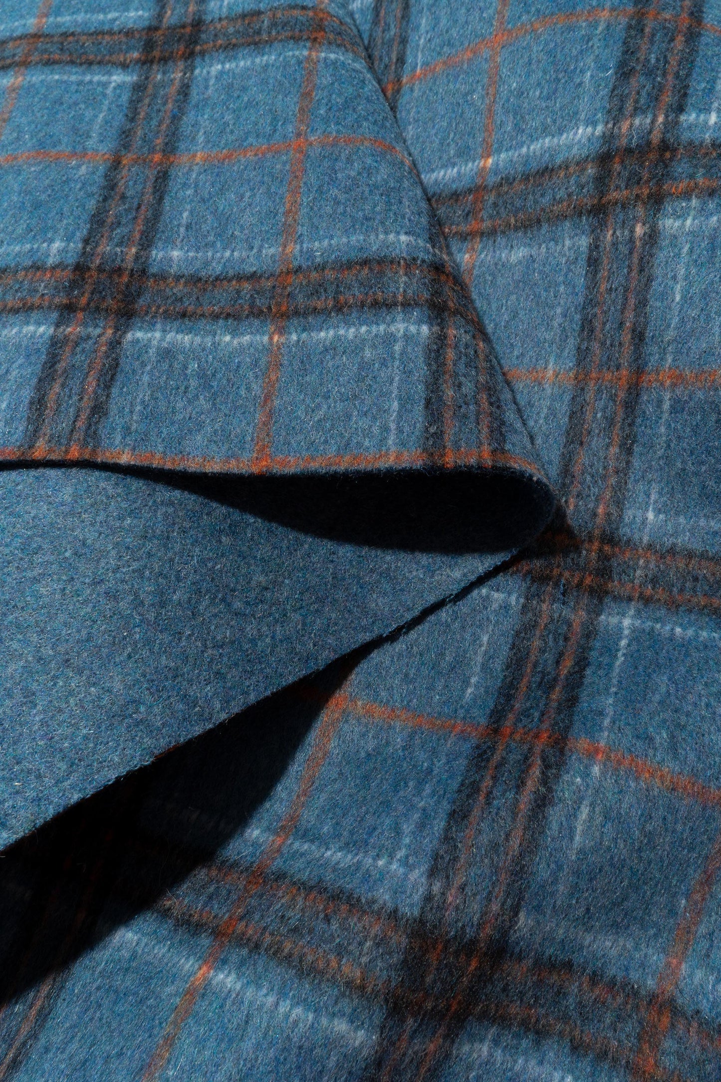The James Plaid Fabric in Tang Indigo || Folded