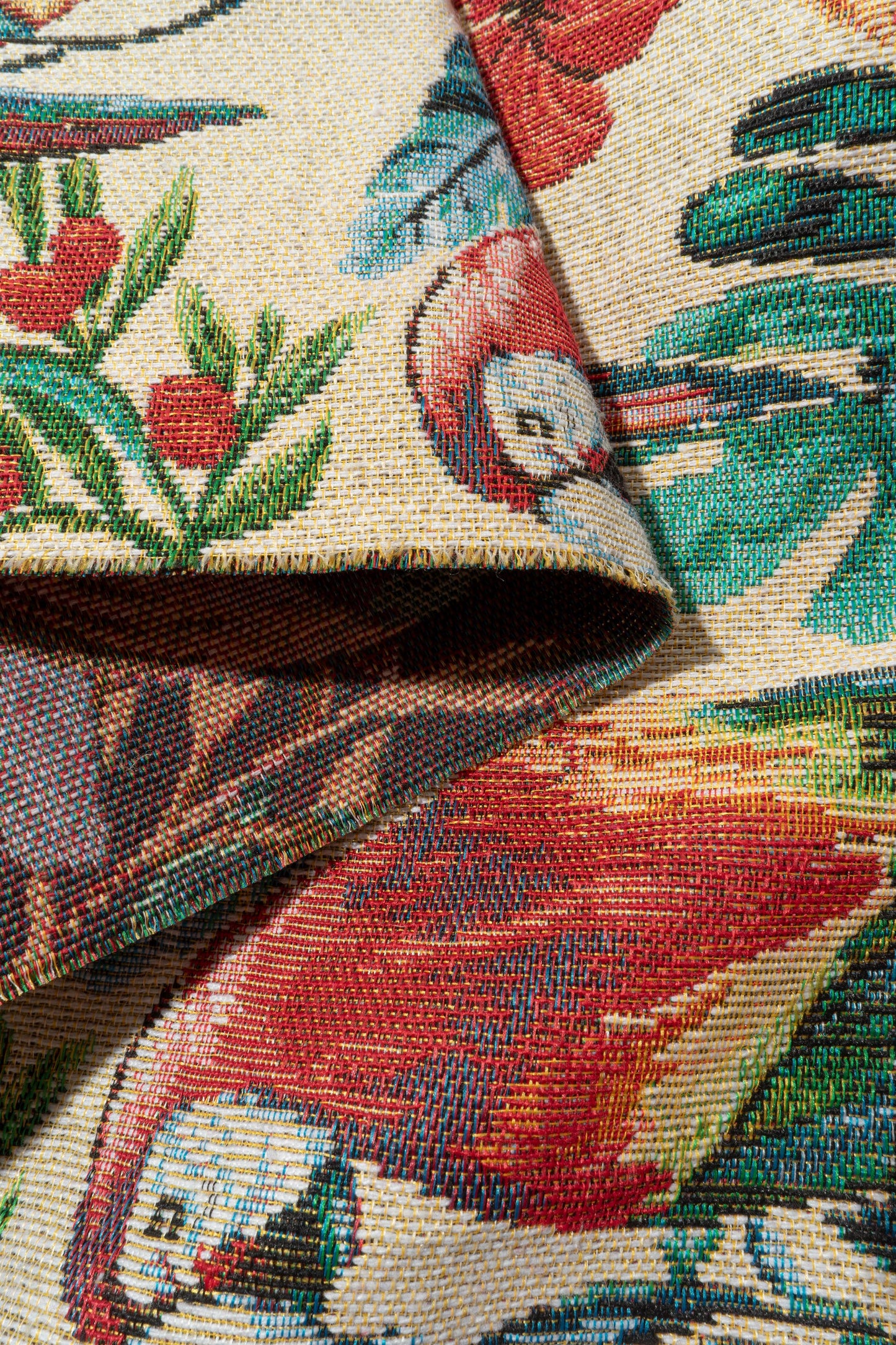 The Parrothead Tapestry Fabric in Chili Pepper || Folded