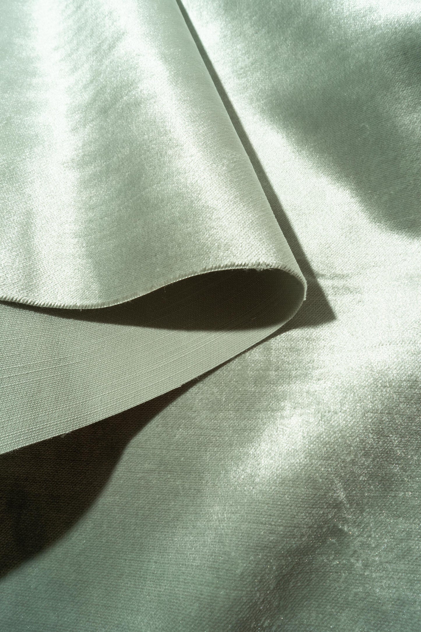 The Trophy Velvet Fabric in Celadon || Folded