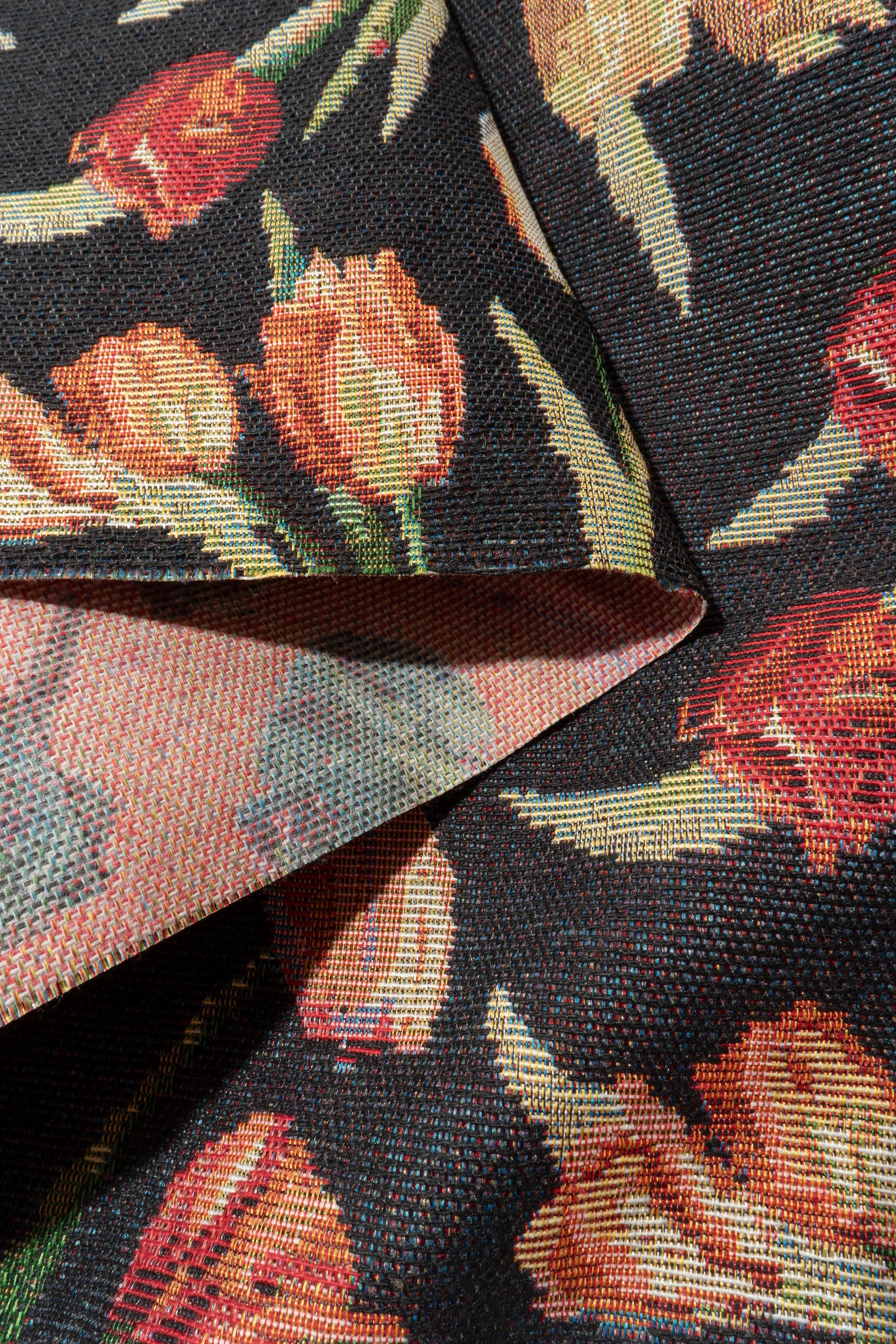 The Tulip Valley Fabric in Noir || Folded